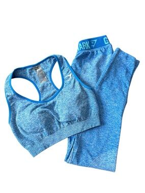 Gymshark Vital Seamless workout set two tone blues sports bra leggings | EUC